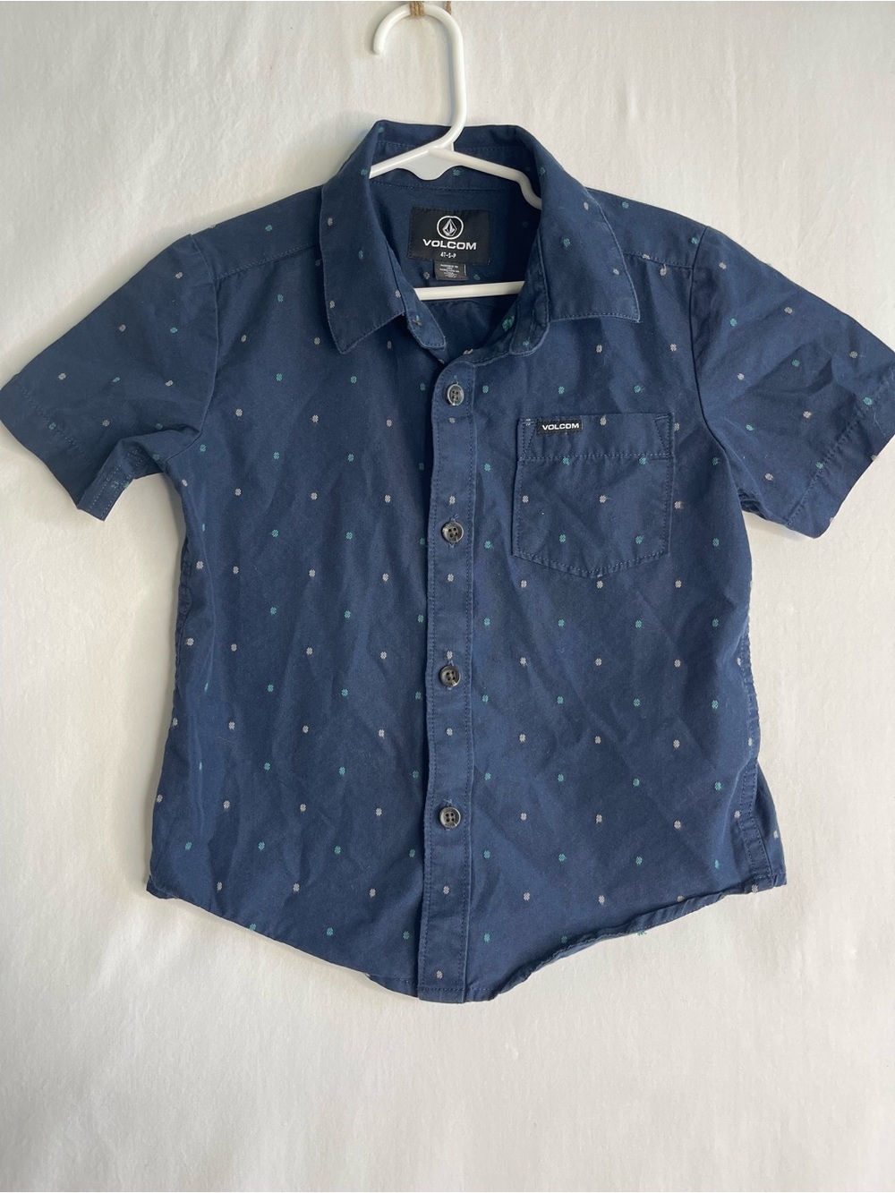 Volcom Navy Short-Sleeve Button-Down with Tiny Dot Print